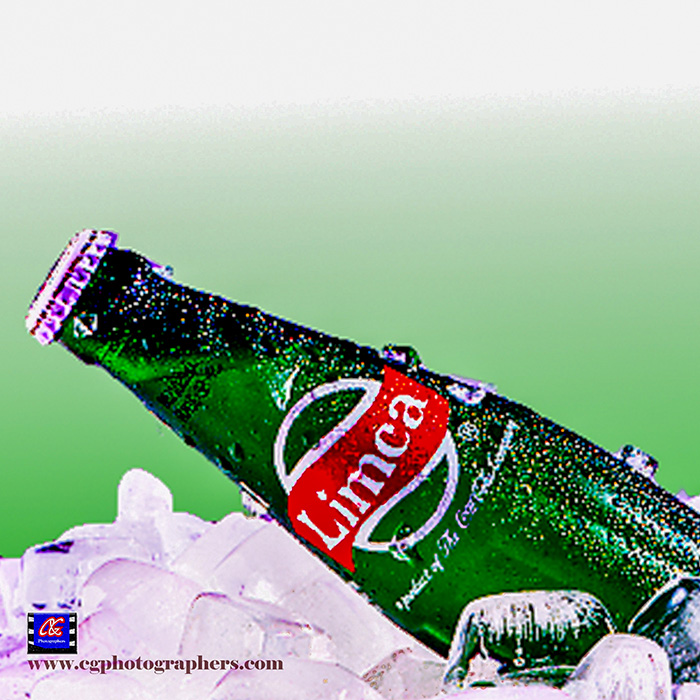 Product shot of an iced bottle dipped in ice. Photography shot by C&G Photographers