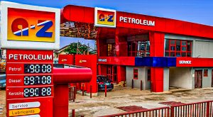 A-Z Petroleum filling station exterior with fuel price display and service area, commercial architecture photography in Anambra Nigeria