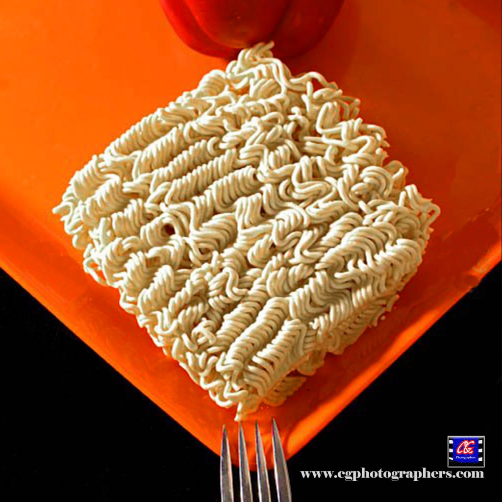 Food product advertising photography of instant noodles on a plate in Lagos Nigeria
