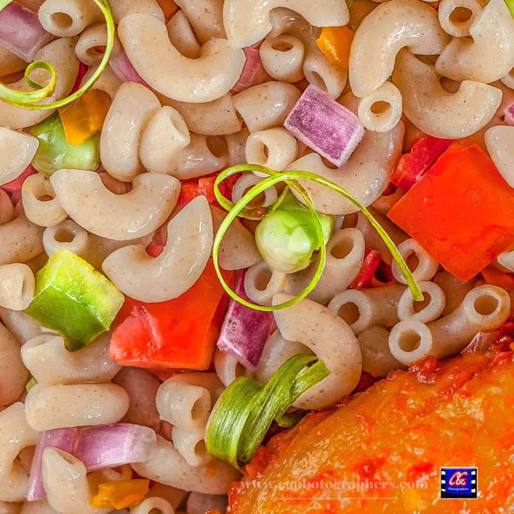 Food product advertising photography of pasta with vegetables in Lagos Nigeria
