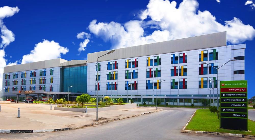Modern hospital building exterior photographed in Uyo Nigeria for architectural and commercial photography
