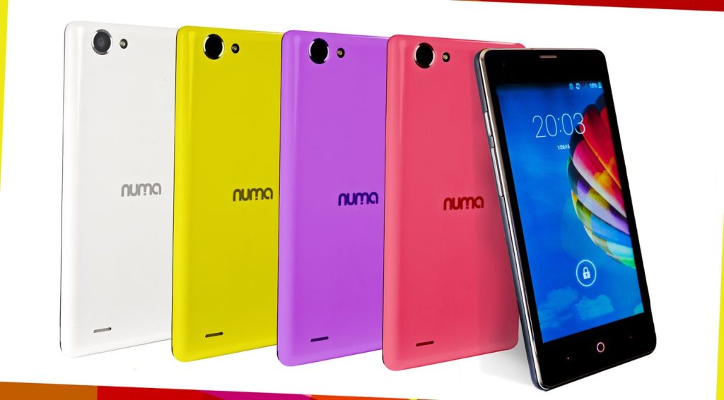 Numa smartphones displayed in multiple vibrant colors in a clean product photography setup in Nigeria