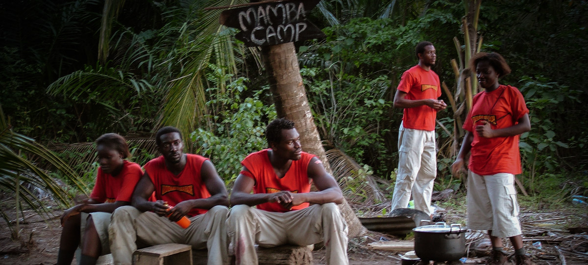 Contestants at camp during the first Gulder Ultimate Search reality TV show in 2004